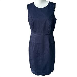 Boden Navy Blue Knee Length Lined Sheath Dress 97% Cotton Blend Women Size 8R